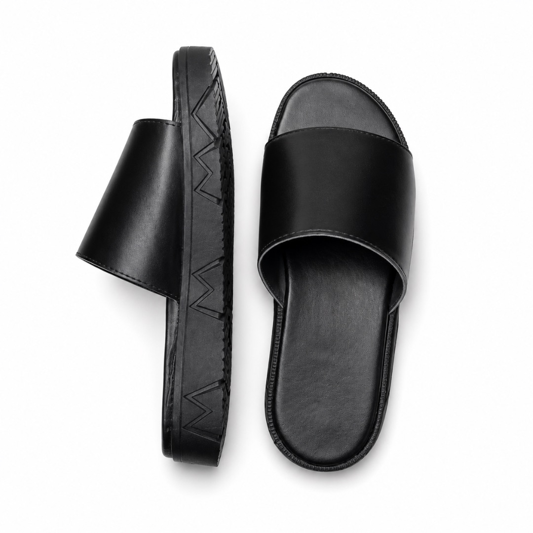 Luxury Black Metallic Slide Sandals